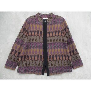 Misook Sweater Womens Large Hearts Boho Full Zip Office Career Boho Knit Brown